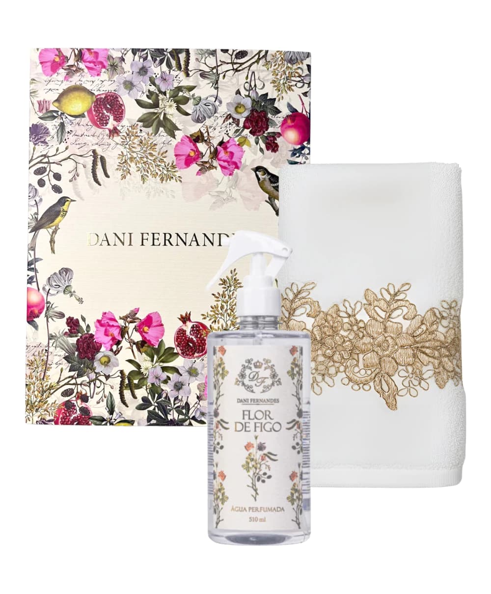 Água Perfumada + Toalha Bordada + Embalagem para Presente Flor de Figo | Dani Fernandes