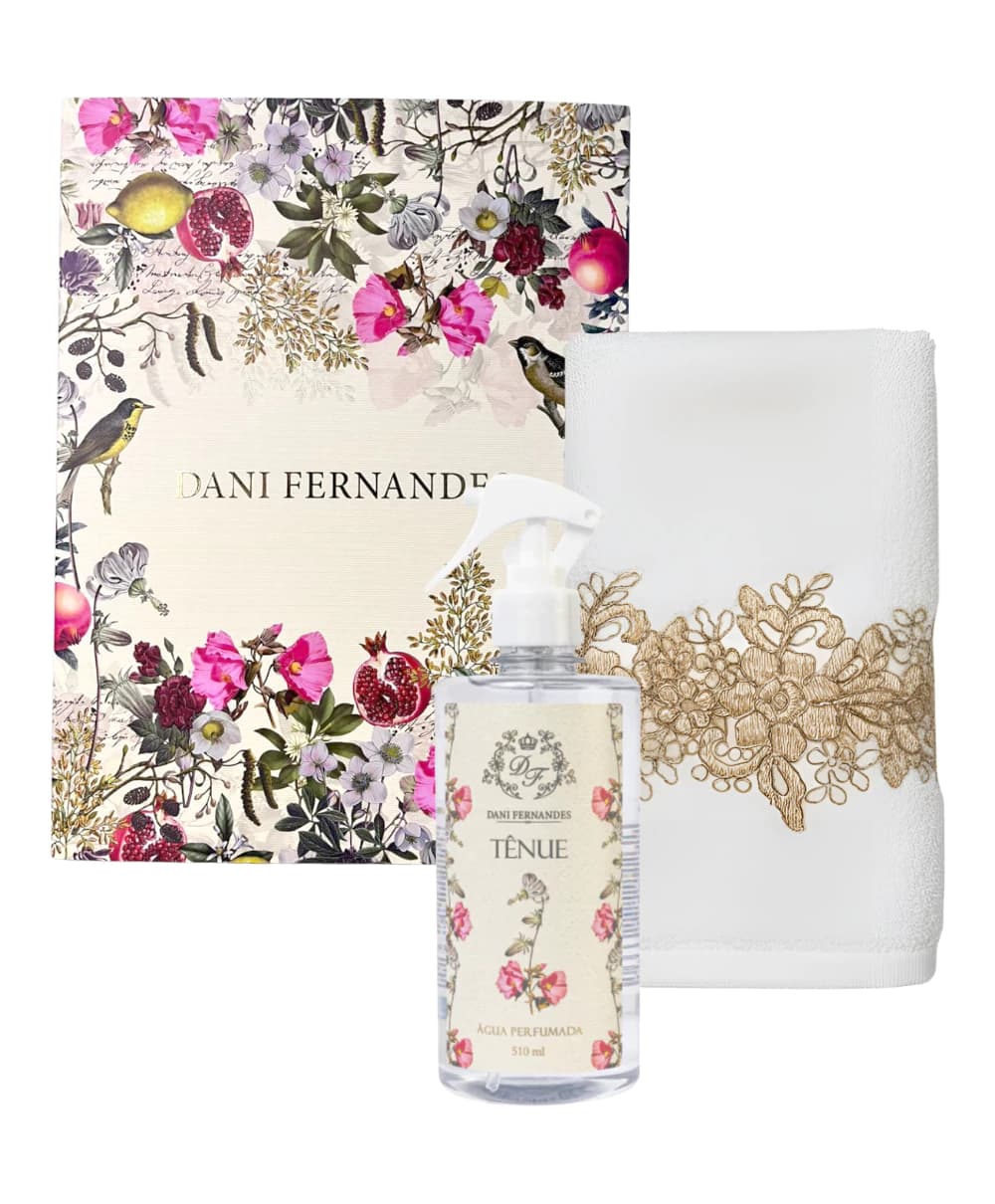 Água Perfumada + Toalha Bordada + Embalagem para Presente Tênue | Dani Fernandes