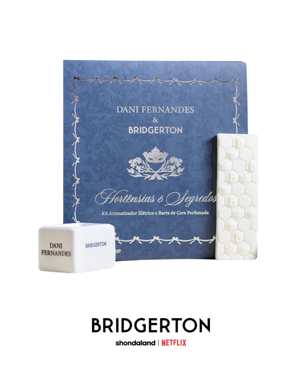 Kit Wax Melt com Difusor Elétrico Hortênsias & Segredos | Dani Fernandes & Bridgerton
