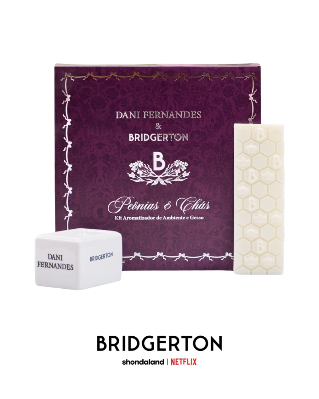 Kit Wax Melt com Difusor Elétrico Peônias & Chás | Dani Fernandes & Bridgerton