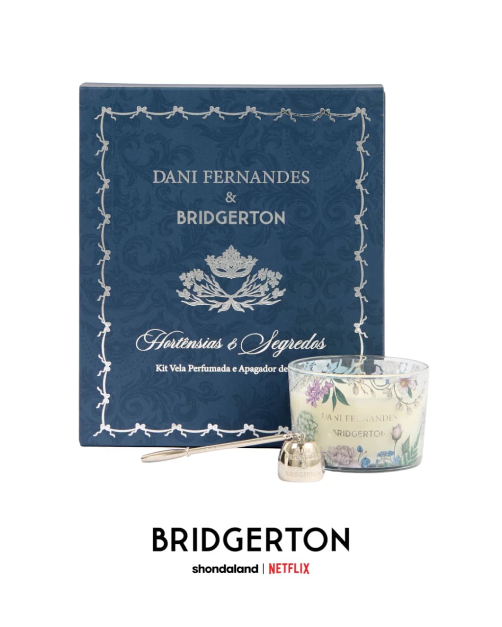 Vela Perfumada 90g e Apagador Hortênsias & Segredos | Dani Fernandes & Bridgerton